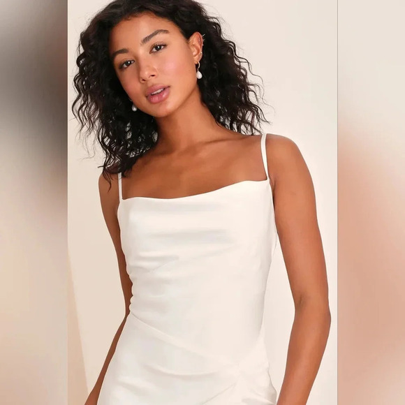 Lulu's Here's to Love White Satin Backless Column Maxi Dress S Wedding Bridal - Picture 4 of 12